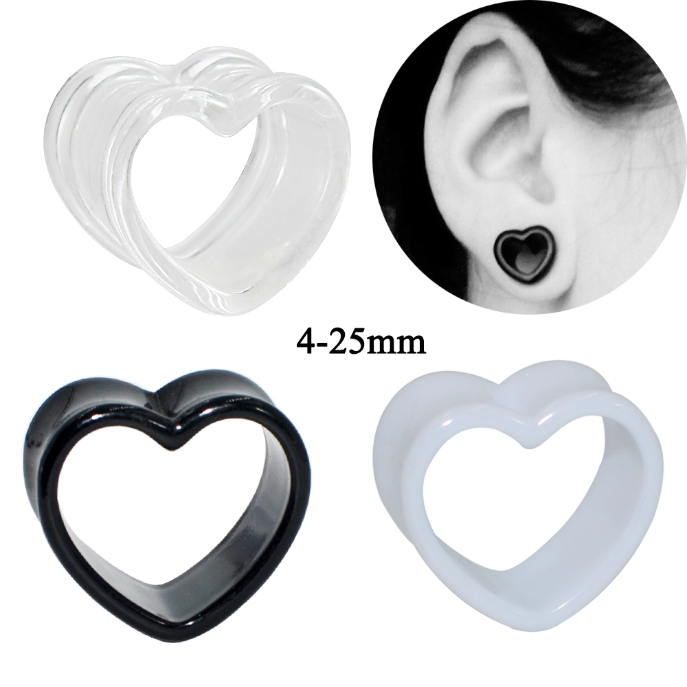 Body Jewelry Ear Plugs - Acrylic Love Black White Heart shaped
