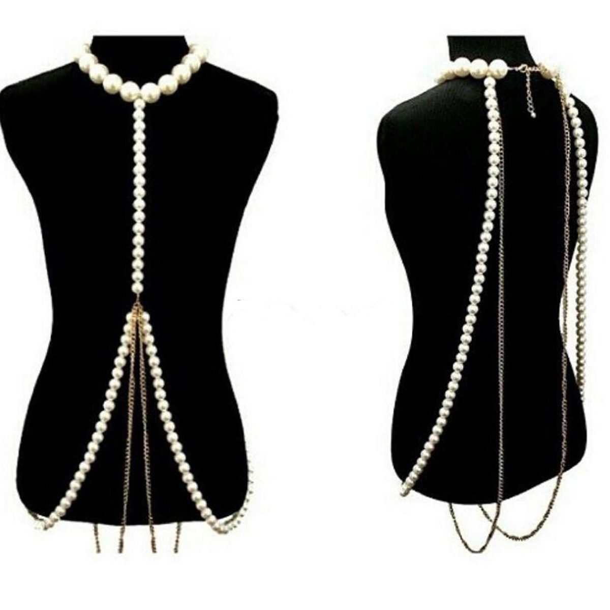 Body Jewelry High End - Luxurious Pearl Gold Chain Body Chain