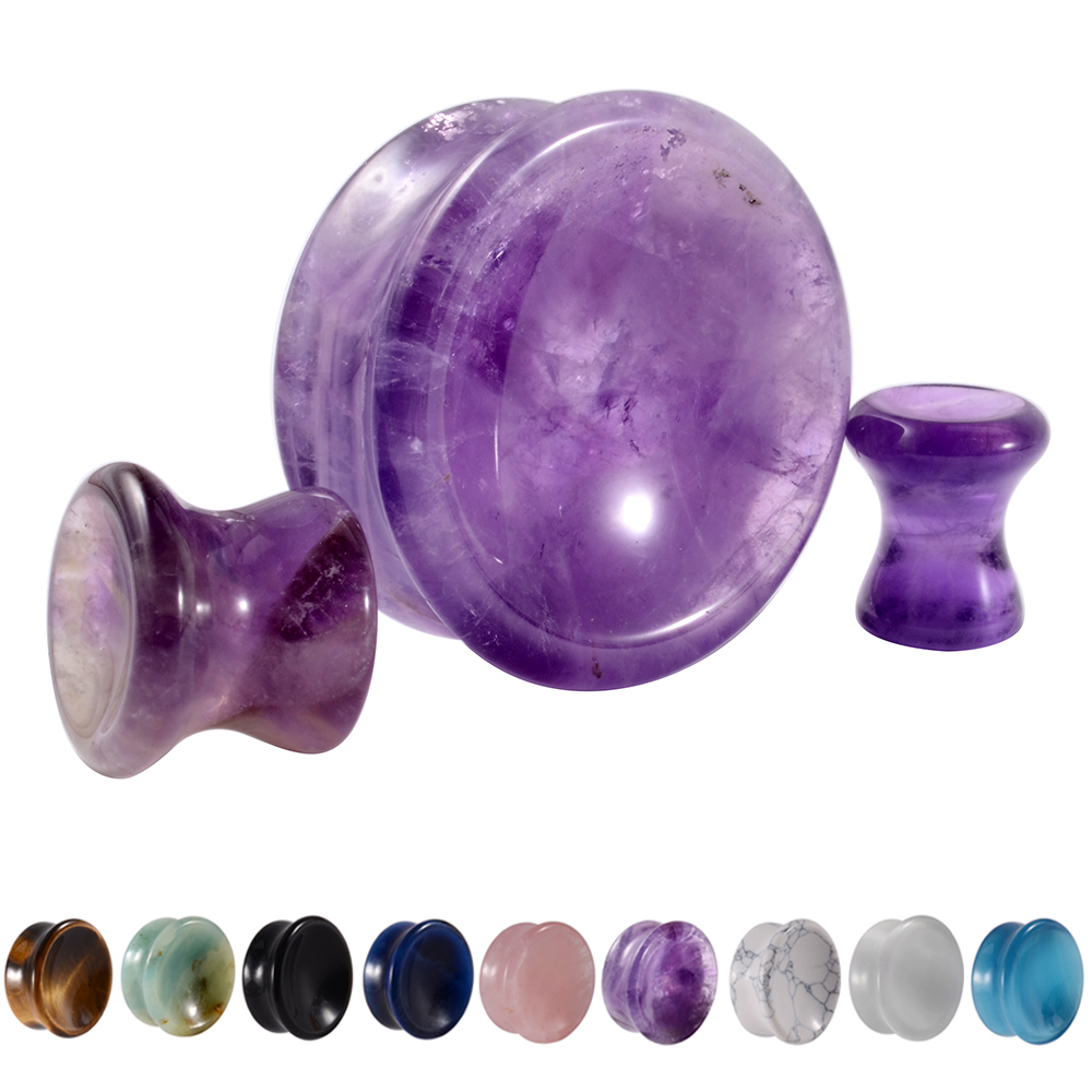 Body Jewelry Ear Plugs - Pair Stone Ear Gauges Double Flare