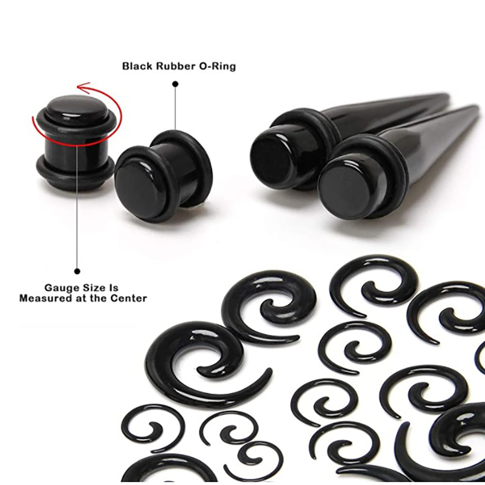 1 Set Ear Taper Kit Black Ear  - Body Jewelry Ear Plugs ulasan dan harga