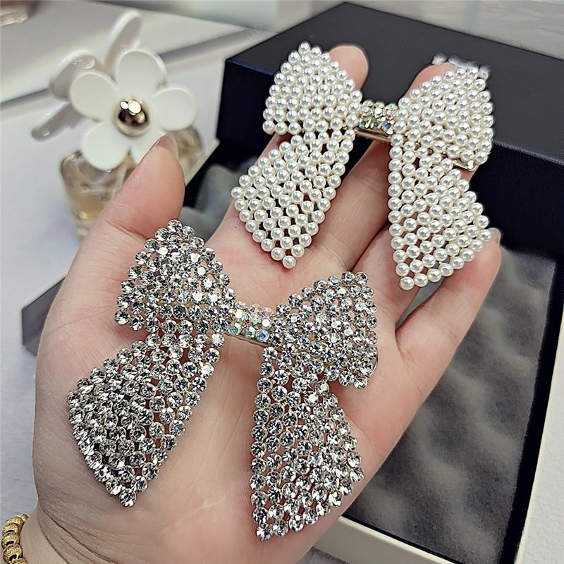 Rhinestone Pearl Bow Hair Clip - Body Jewelry Wholesale ulasan dan harga