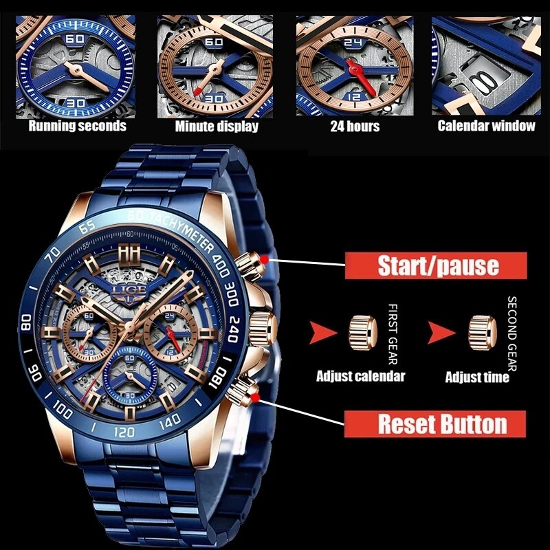 LIGE 2024 New Men Watch Top Br - Threadless Push Pin ulasan dan harga